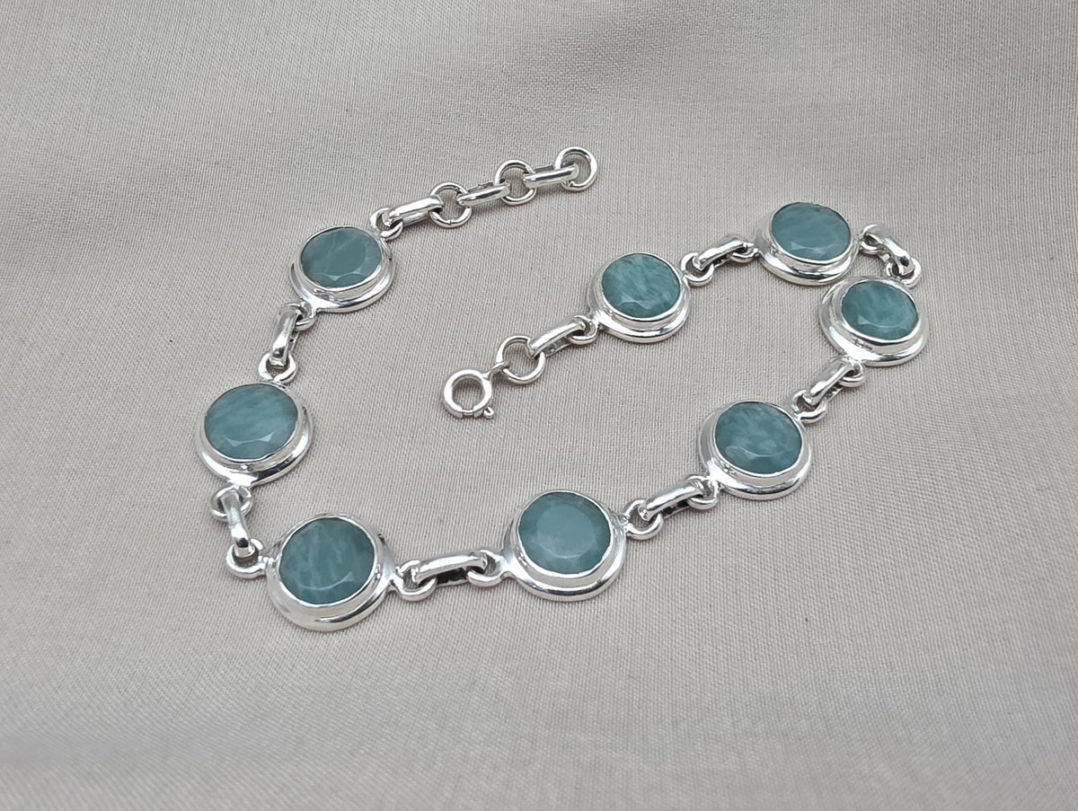 925 Sterling Silver Amazonite Bracelet Aqua Blue Gemstone Boho Vintage Bracelet for Women
