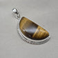 Half Moon Tiger Eye Pendant: 925 Sterling Silver Protection Gemstone Necklace Courage Jewelry