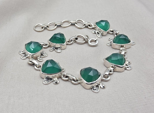 Green Onyx Bracelet 925 Sterling Silver Statement Gemstone Bracelet