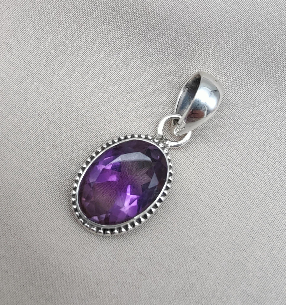 925 Sterling Silver Oval Amethyst Pendant: Healing Crystal Jewelry