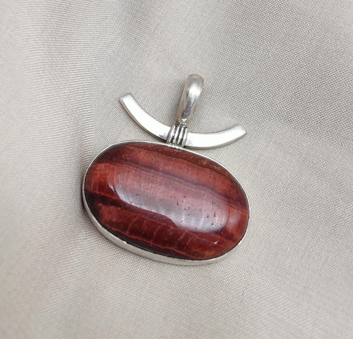 Red Tiger Eye Sterling Silver Pendant: Handmade Root Chakra Necklace