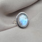 Rainbow Moonstone Ring : 925 Sterling Silver Blue Flash Crystal Ring June Birthstone Jewelry