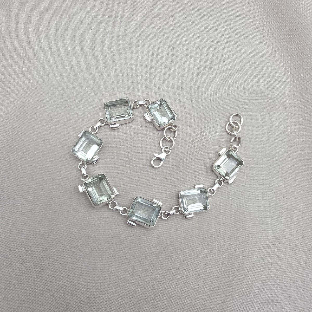 925 Sterling Silver Green Amethyst Bracelet Elegant Minimal Jewelry Gift for Her