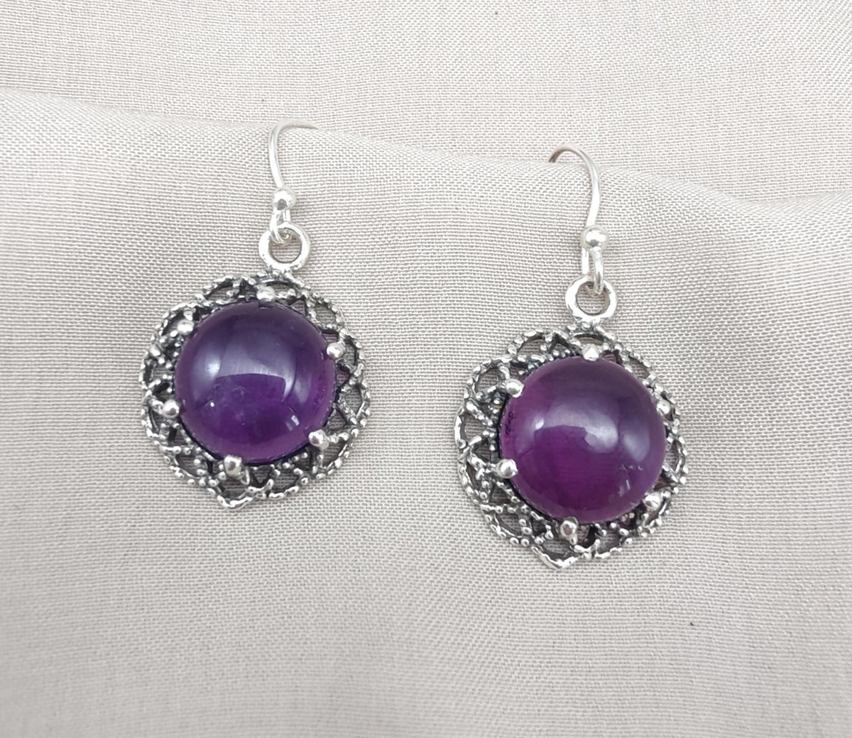 Amethyst 925 Sterling Silver Round Drop Dainty Earrings Boho Jewelry
