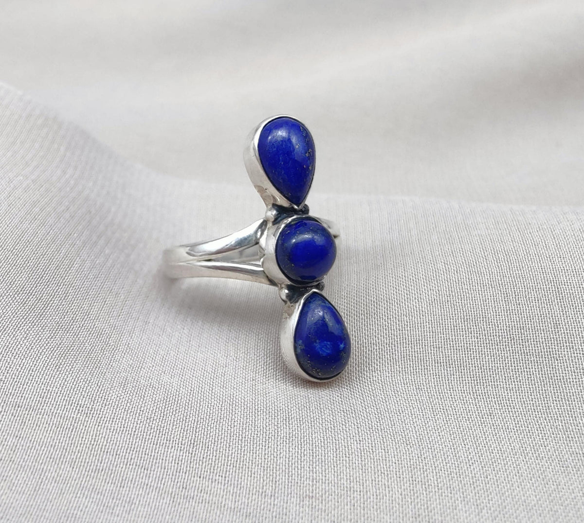 Lapis Lazuli Ring 925 Sterling Silver Triple Stone Boho Jewelry Antique Gift For Her