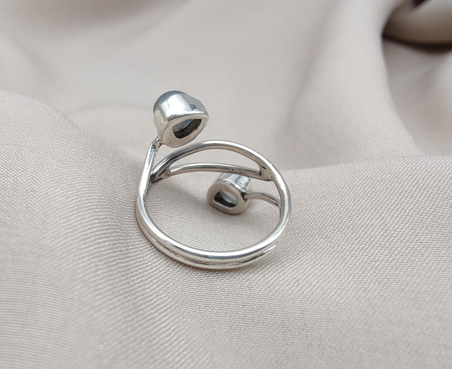 Aqua Milky Quartz 925 Sterling Silver Ring: Adjustable Open Wrap Design