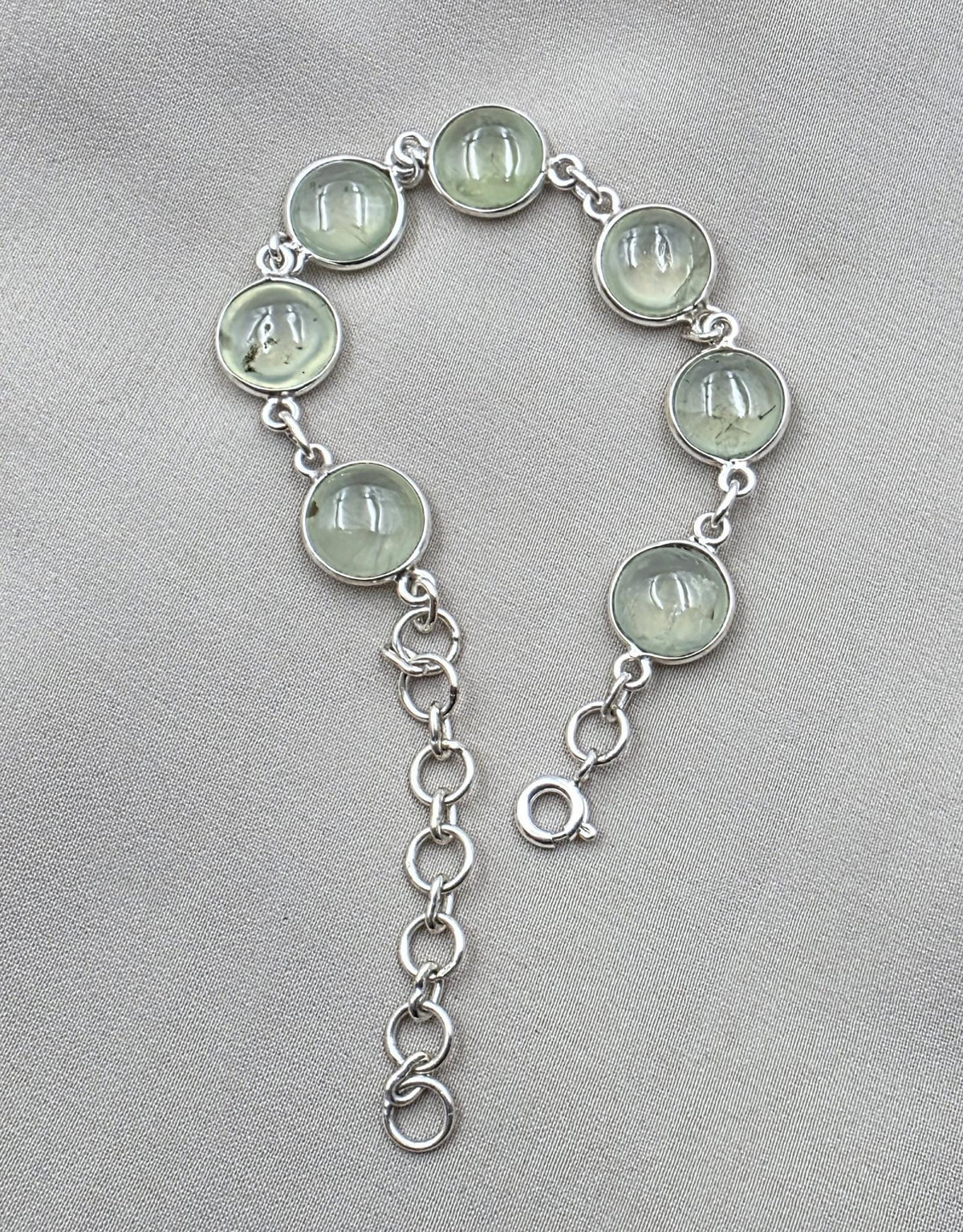 925 Sterling Silver Prehnite Cabochon Link Bracelet Handmade Gemstone Jewelry Gift for Her