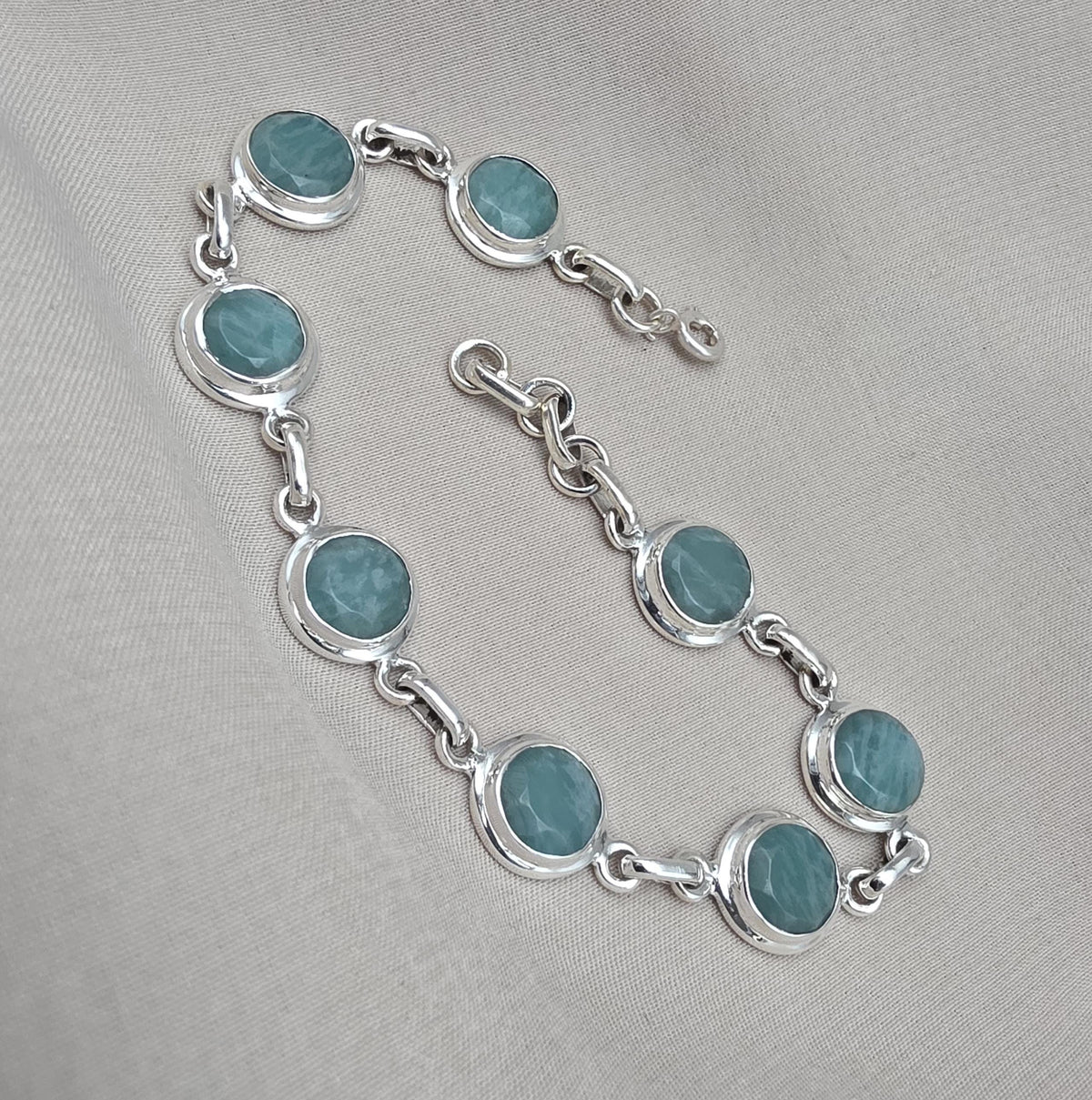 925 Sterling Silver Amazonite Bracelet Aqua Blue Gemstone Boho Vintage Bracelet for Women