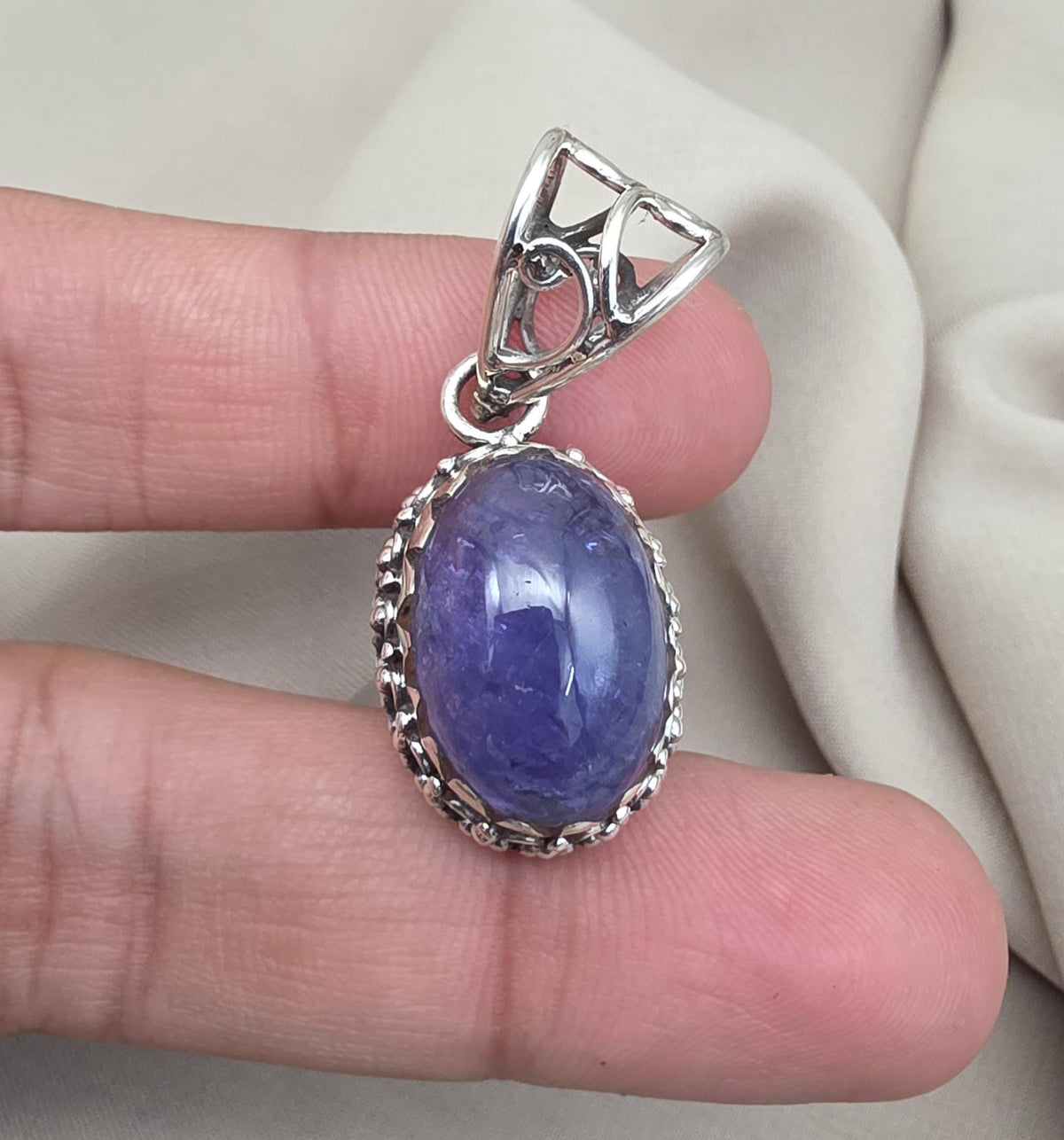 Natural Tanzanite Cabochon Pendant 925 Sterling Silver Handmade Blue Violet Gemstone Jewelry Gift