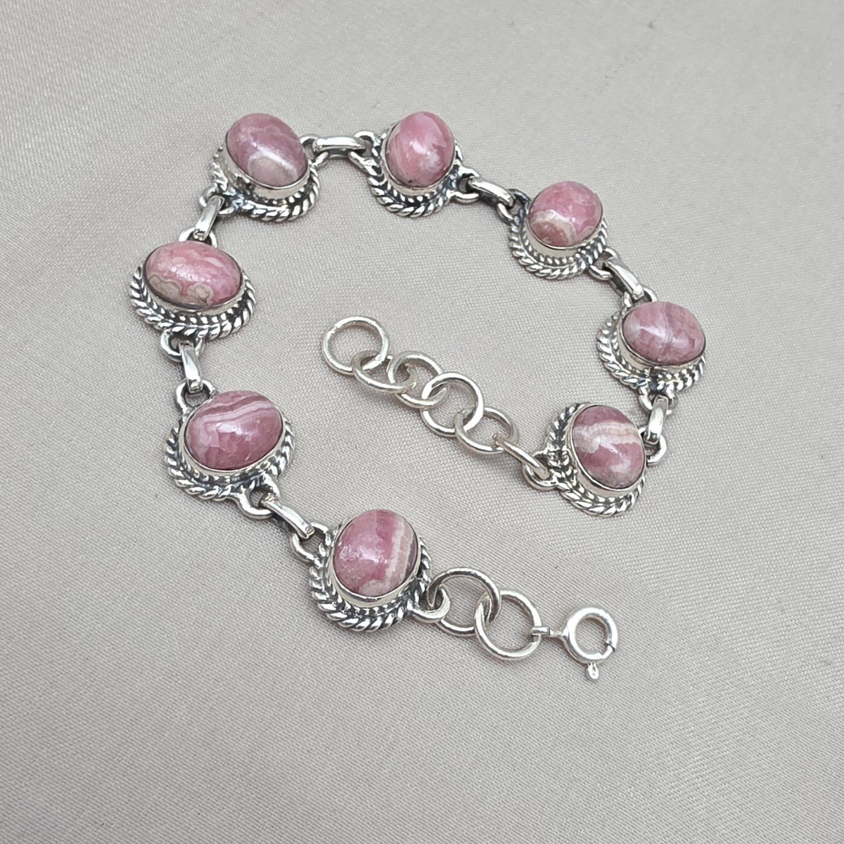 Rhodochrosite Bracelet 925 Silver Pink Gemstone Jewelry Gift for Her
