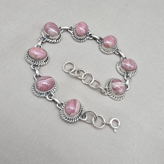 Rhodochrosite Bracelet 925 Silver Pink Gemstone Jewelry Gift for Her