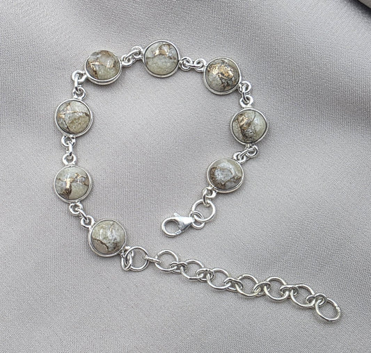 925 Sterling Silver Copper Calcite Bracelet Natural Round Gemstone Link Bracelet Gift for Her