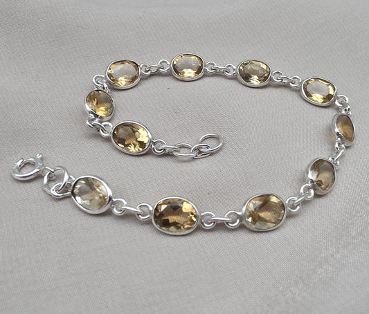 925 Sterling Silver Citrine Bracelet Yellow Gemstone Jewelry November Birthstone Gift for Her