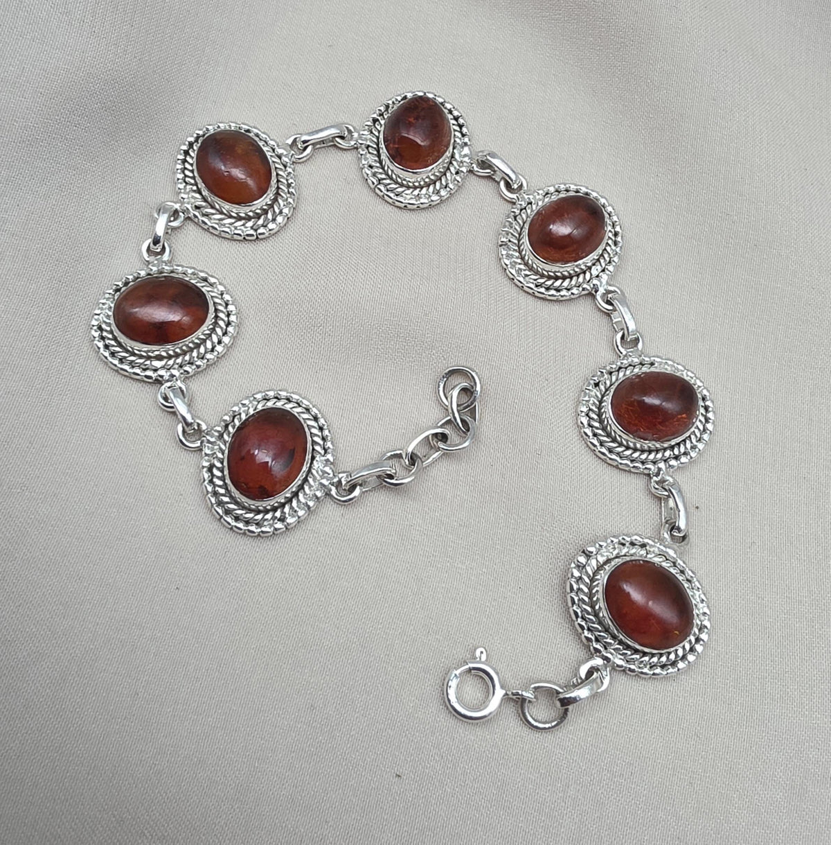 Amber 925 Sterling Silver Bracelet Oval Cabochon Adjustable Bracelet Handmade Gemstone Gift for Her