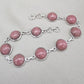 Rhodochrosite Bracelet 925 Sterling Silver Round Cabochon Pink Gemstone Link Bracelet Handmade Jewelry