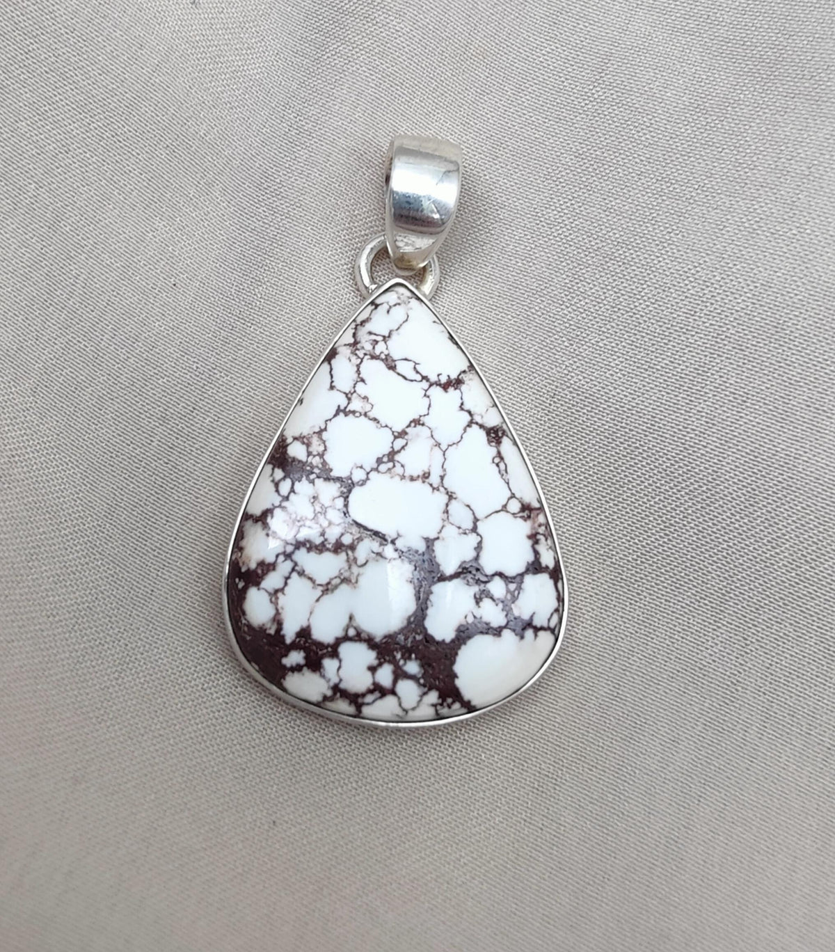 925 Sterling Silver Wild Horse Jasper Pendant Necklace: Teardrop, Boho Healing Crystal