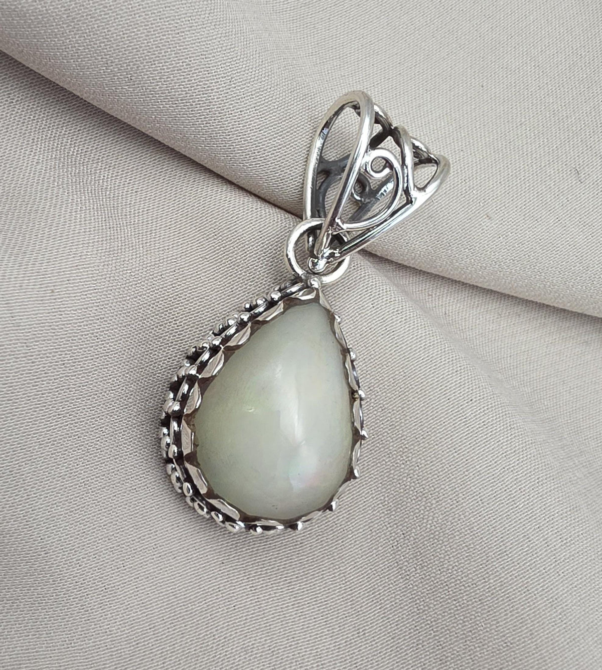 Natural Opal Silver Pendant 925 Sterling Silver Jewelry Pear Shape Cabochon Handmade Gemstone