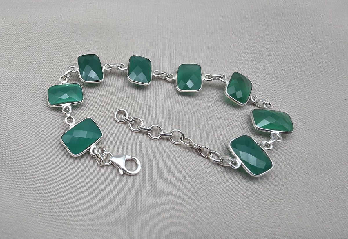 Green Onyx 925 Sterling Silver Bracelet Natural Gemstone Handmade Jewelry