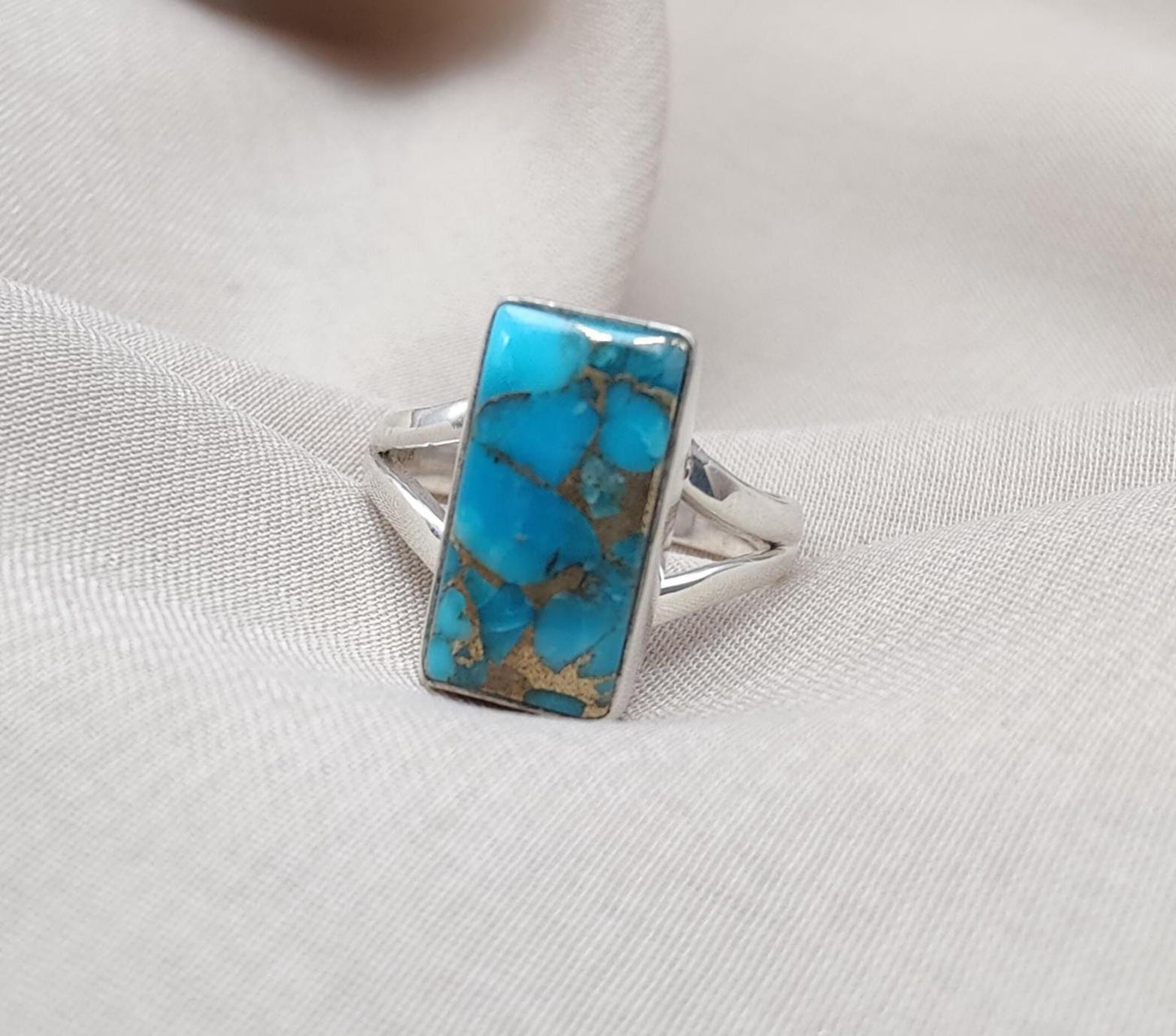 Blue Copper Turquoise 925 Sterling Silver Ring: Boho Gemstone Jewelry
