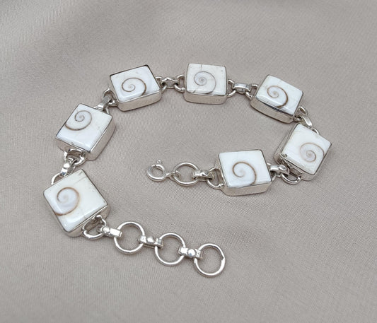 Shiva Eye 925 Sterling Silver Bracelet: Spiritual Shell Jewelry