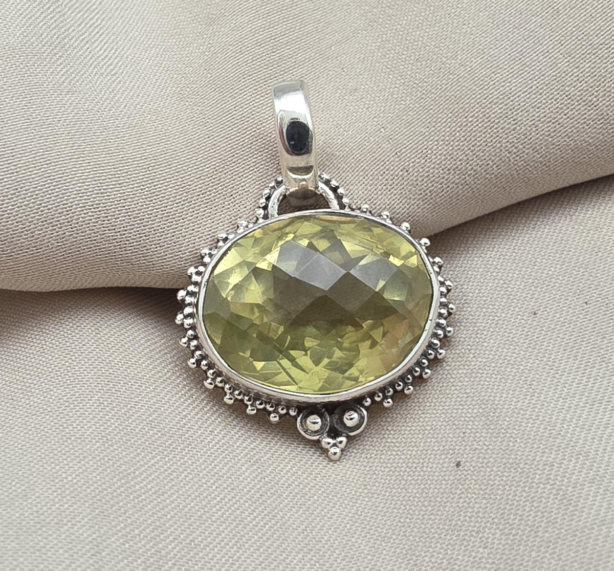Lemon Quartz Pendant: Oval Faceted Cut 925 Sterling Silver Necklace Handmade Jewelry