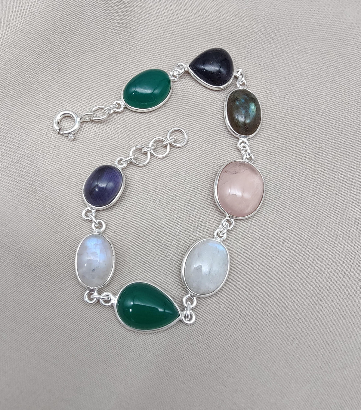 925 Sterling Silver Multi Gemstone Bracelet: Handmade Chakra Healing Crystal Jewelry