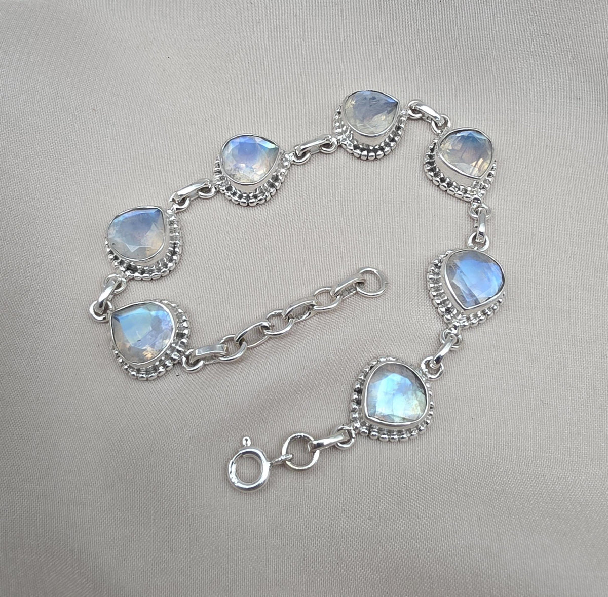 Rainbow Moonstone 925 Sterling Silver Bracelet Natural Handmade