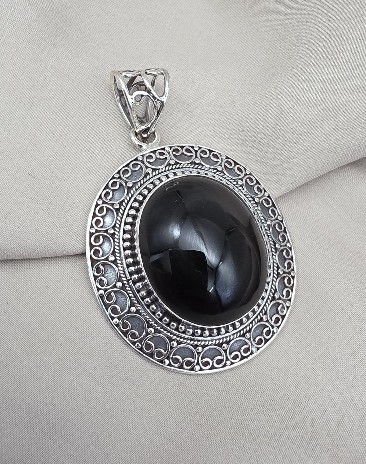 925 Sterling Silver Natural Black Onyx Silver Pendant Oval Cabochon Handmade Gemstone Jewelry
