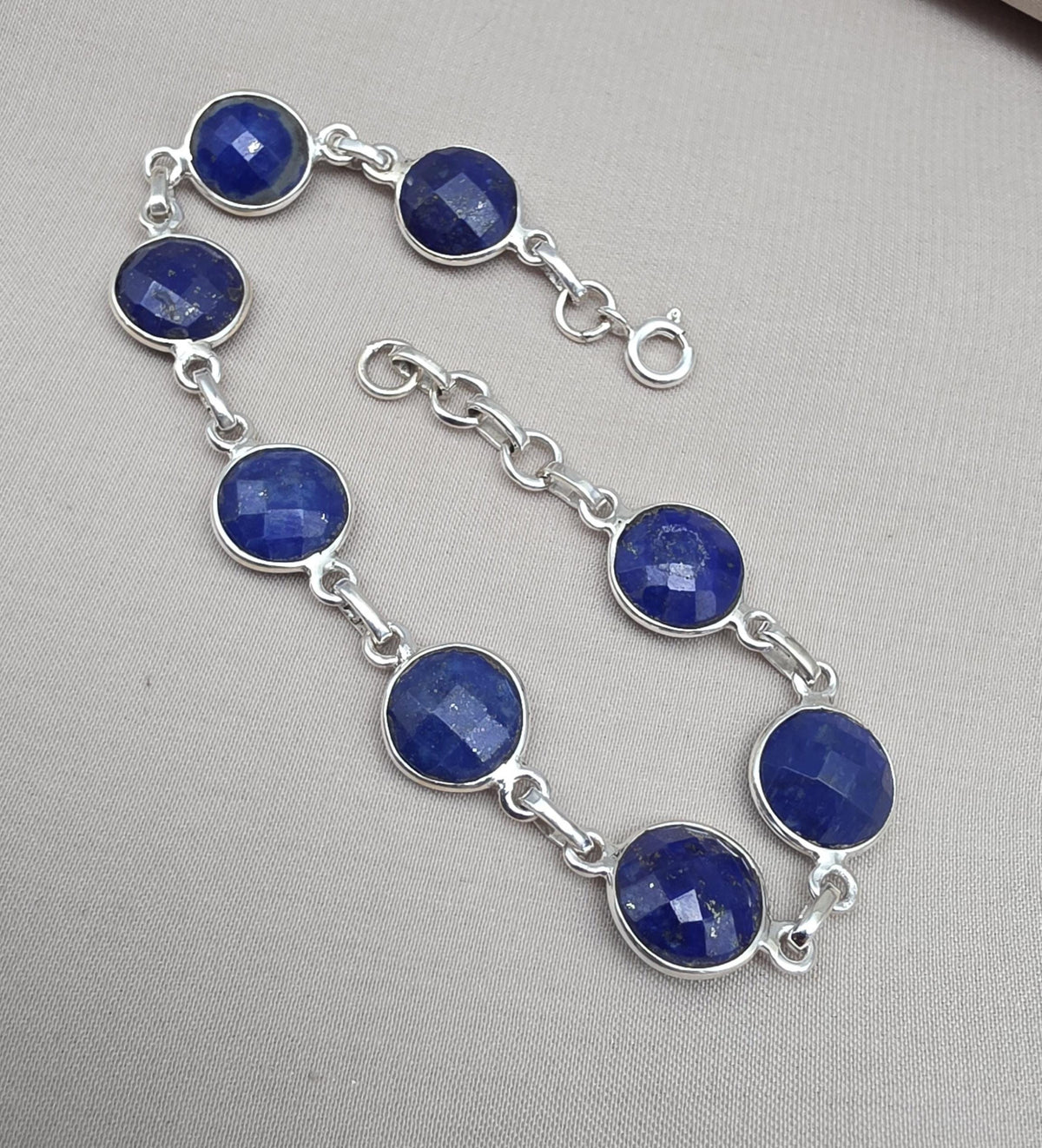 Natural Lapis Lazuli Bracelet 925 Sterling Silver December Birthstone