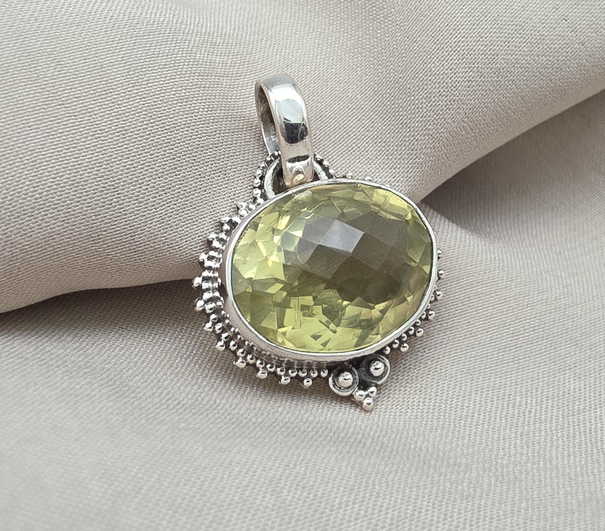 Lemon Quartz Pendant: Oval Faceted Cut 925 Sterling Silver Necklace Handmade Jewelry