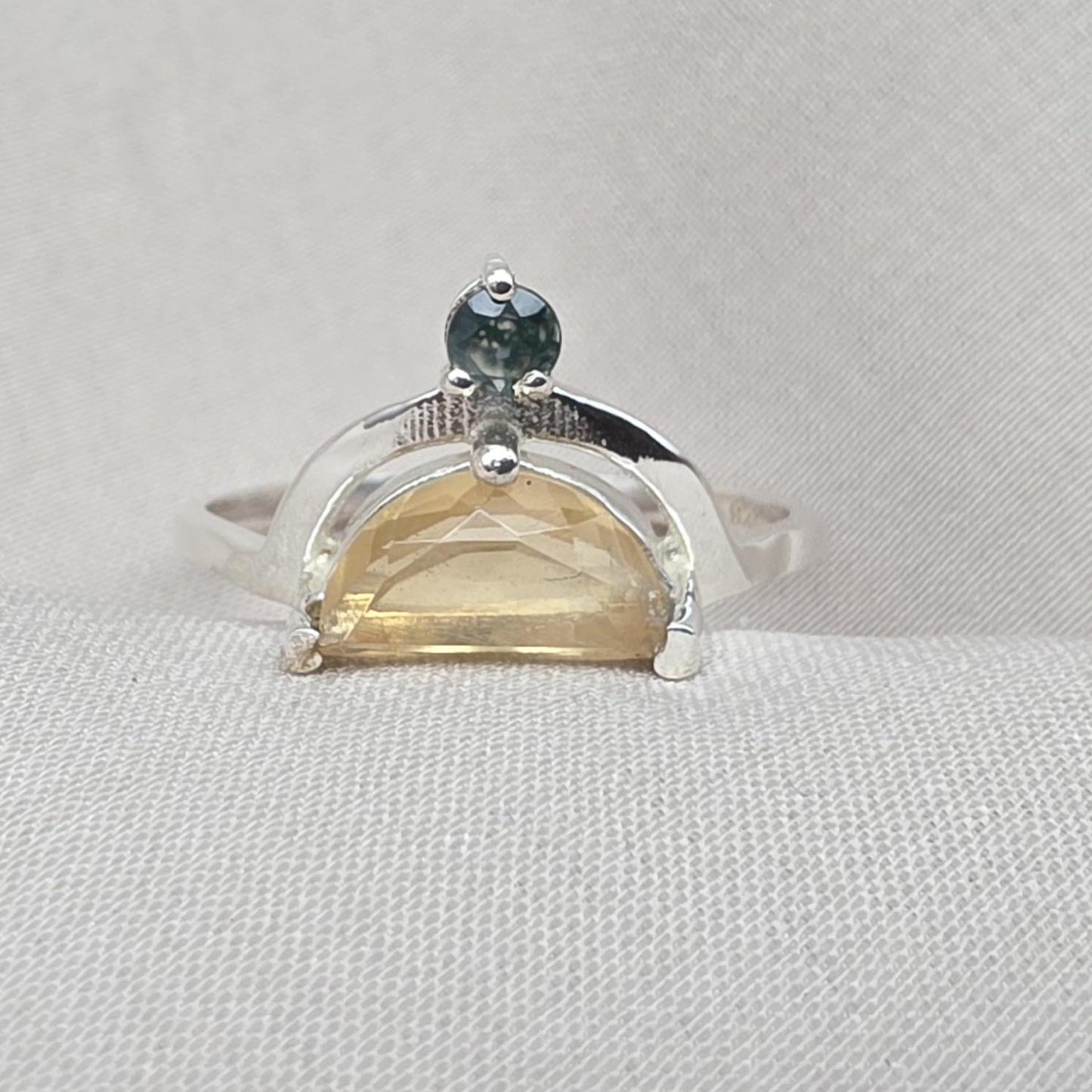 Citrine Ring 925 Sterling Silver Dual Stone Moss Agate Statement Ring