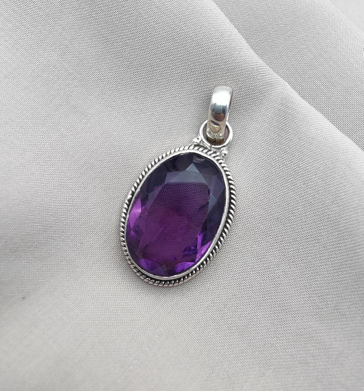 Natural Amethyst Cut Silver Pendant 925 Sterling Purple Gemstone Necklace Handmade February Birthstone Jewelry Gift for Her