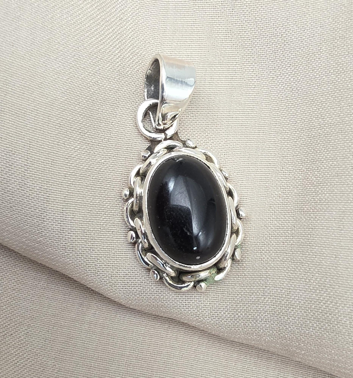Black Onyx 925 Sterling Silver Pendant: Boho Protection Handmade Jewelry