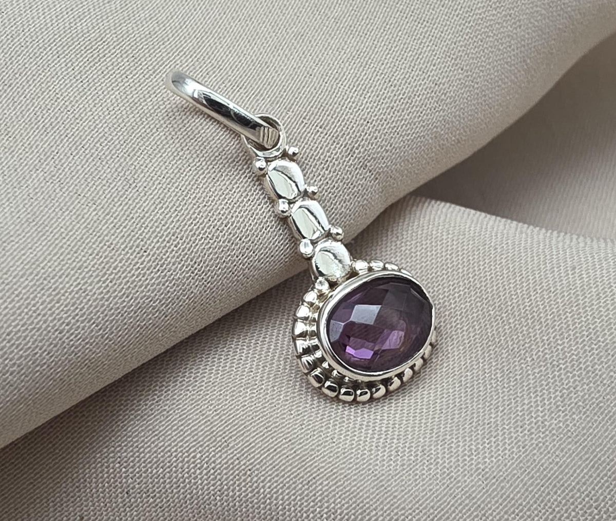 Handmade Oval Amethyst Pendant: 925 Sterling Silver Boho Jewelry