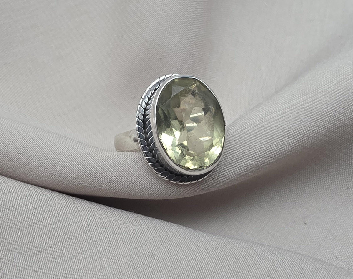 Lemon Quartz Ring : 925 Sterling Silver Oval Cut Gemstone Ring Vintage Statement Jewelry
