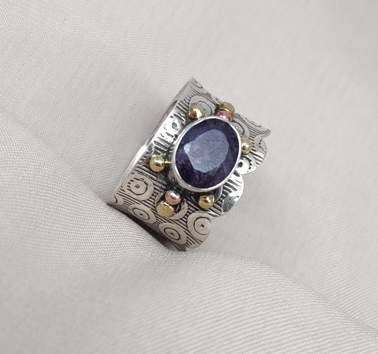 Blue Sapphire Spinner Ring 925 Sterling Silver Meditation Band, Anxiety Relief