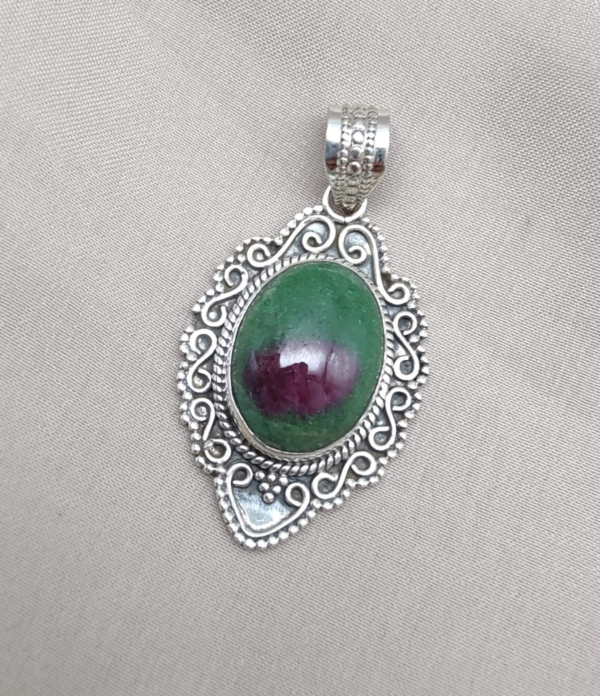 Ruby Zoisite 925 Sterling Silver Pendant: Handmade Chakra Healing Necklace