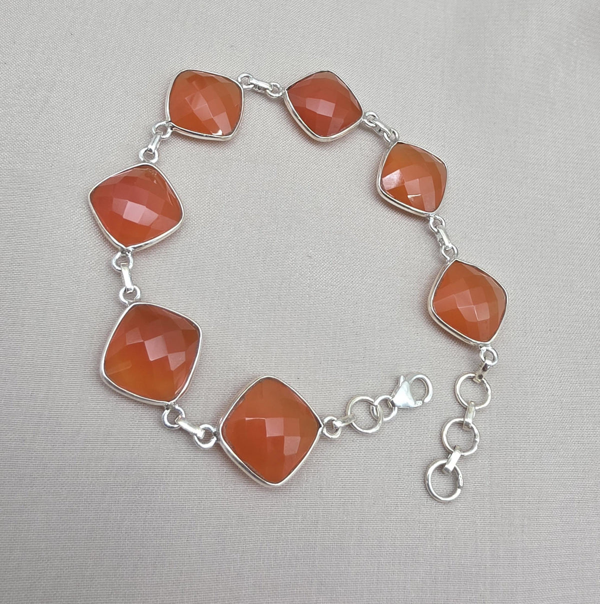 Sterling Silver Carnelian Bracelet, Faceted Gemstone Handmade Jewelry