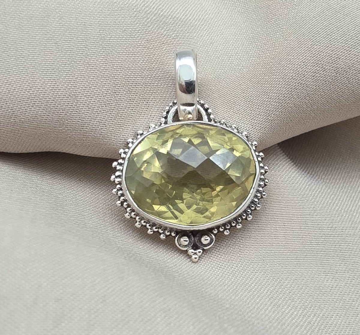 Lemon Quartz Pendant: Oval Faceted Cut 925 Sterling Silver Necklace Handmade Jewelry