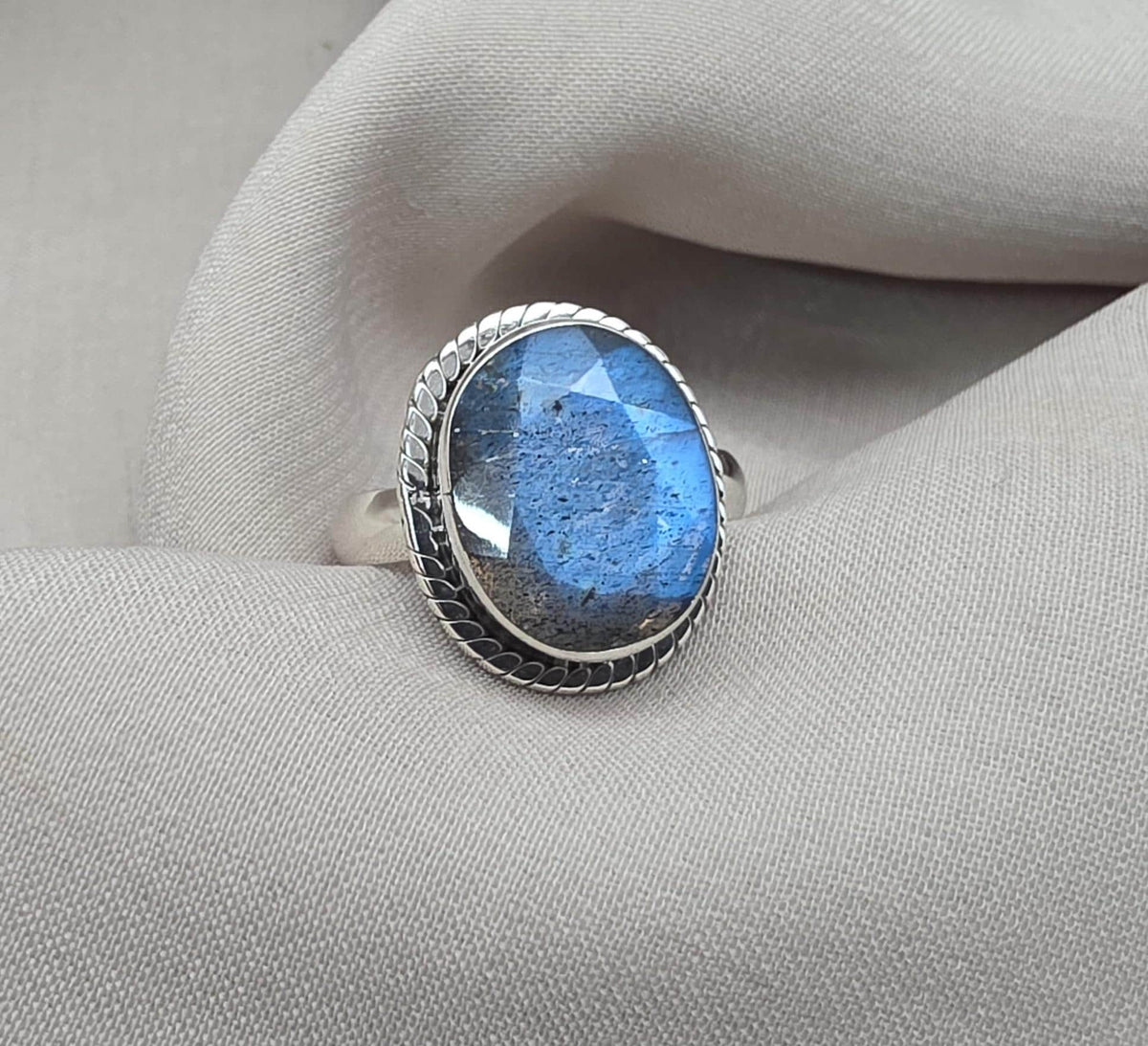 Labradorite Ring 925 Sterling Silver Blue Flash Gemstone Boho Statement Jewelry Gift For Her