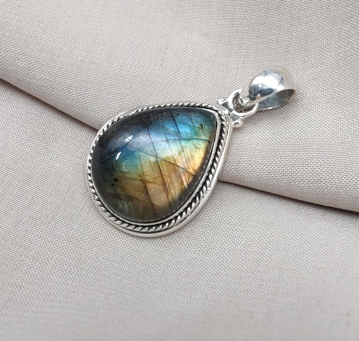 Handmade Labradorite Teardrop Pendant: 925 Sterling Silver Gemstone Necklace