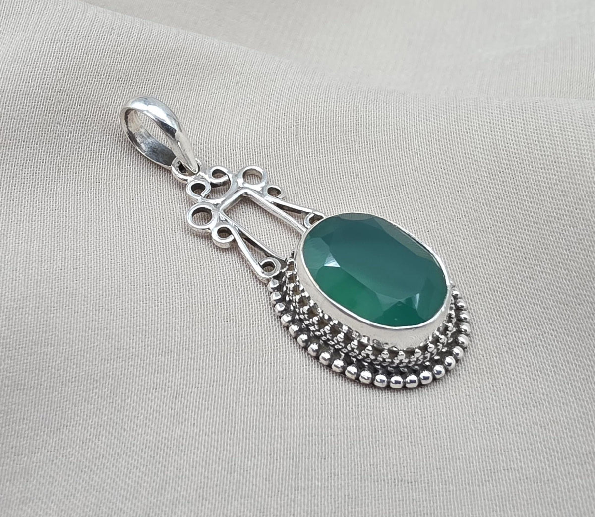 Green Onyx Pendant: Pendant 925 Sterling Silver Faceted Gemstone Necklace Jewelry Gift for Her