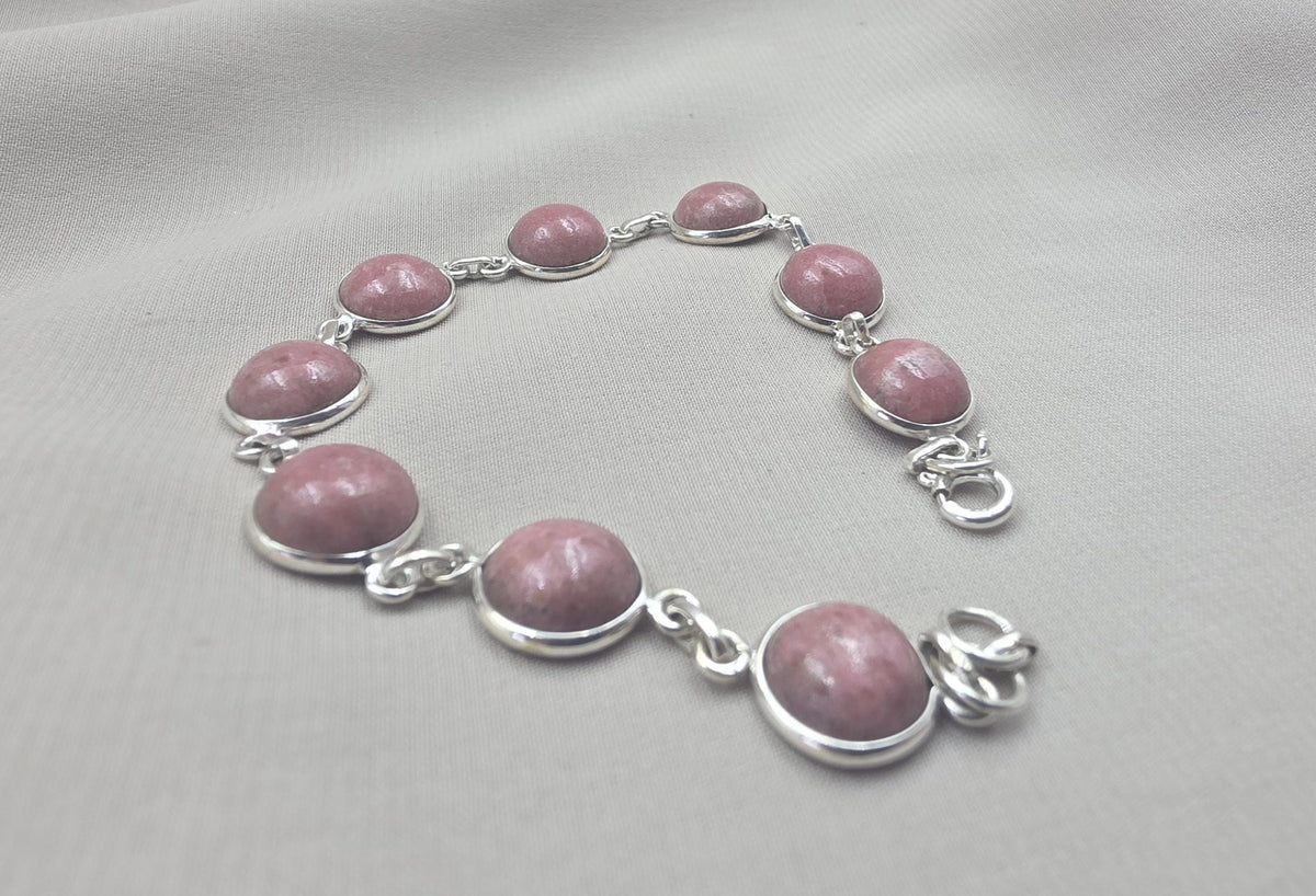925 Sterling Silver Rhodochrosite Bracelet Handmade Gemstone Boho Jewelry