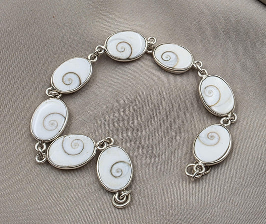 925 Silver Shiva Eye Bracelet Shell Bracelet Spiritual Protection Handmade Jewelry Gift for Her
