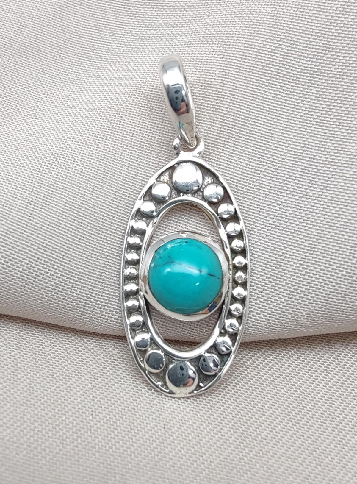 Turquoise Sterling Silver Pendant: Handmade Boho Tribal Necklace