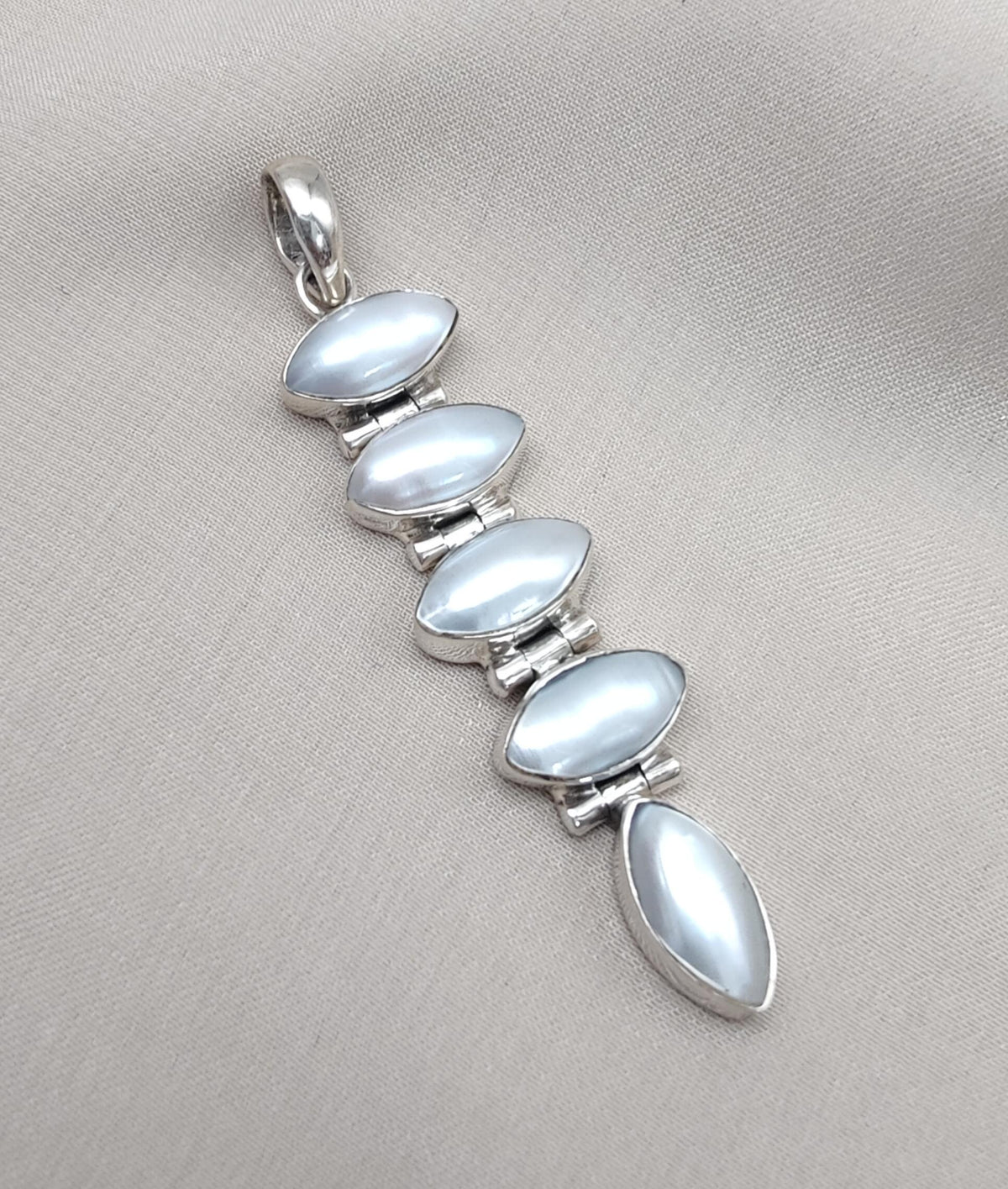 Handmade Pearl Pendant: 925 Sterling Silver Marquise Gemstone