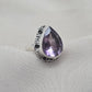 925 Sterling Silver Amethyst Ring Pear Shape Purple Gemstone Statement Ring February Birthstone