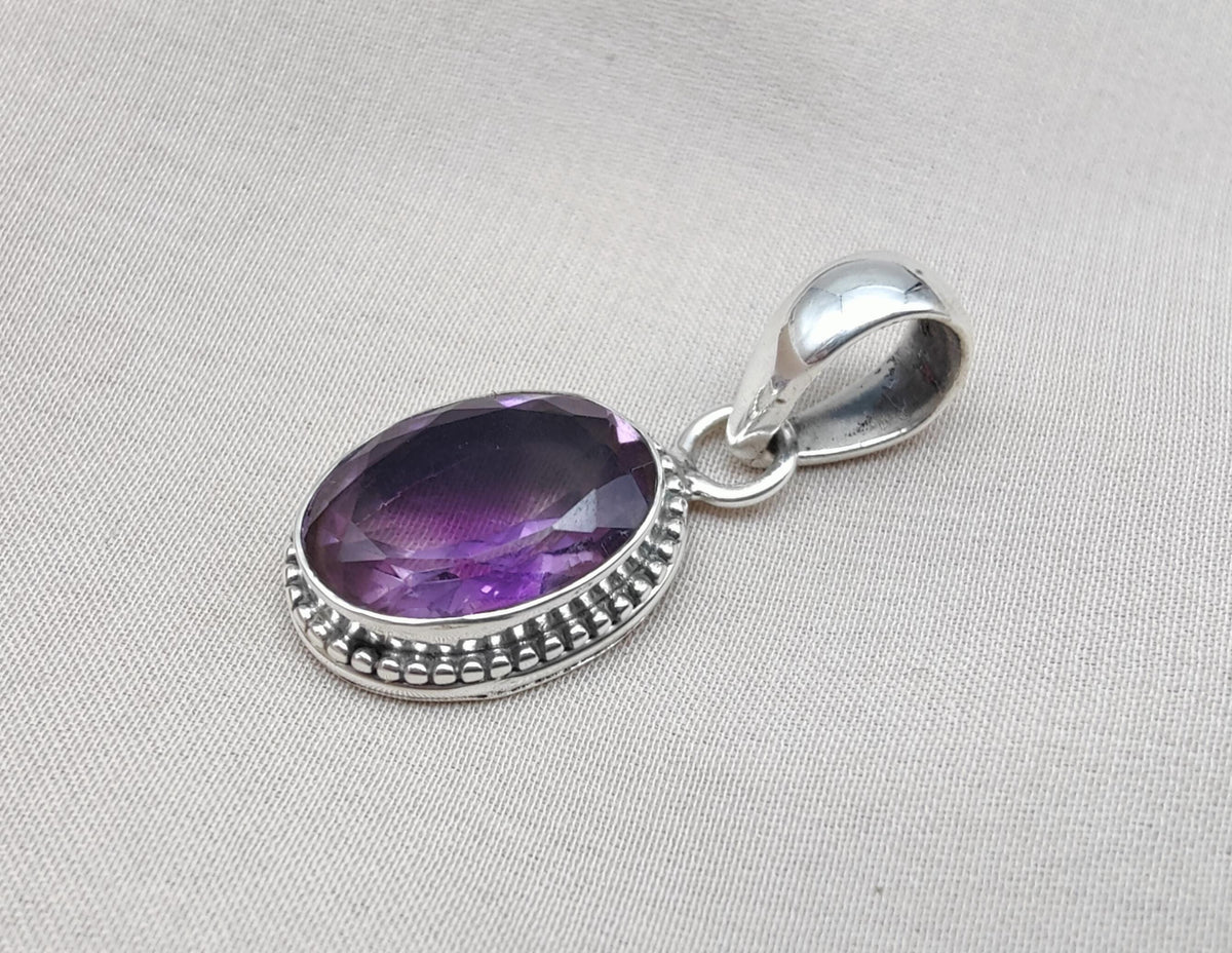 925 Sterling Silver Oval Amethyst Pendant: Healing Crystal Jewelry
