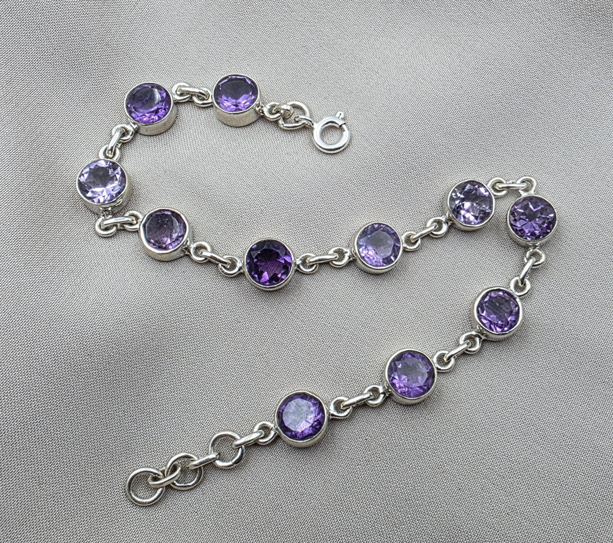 Amethyst 925 Sterling Silver Gemstone Bracelet Natural Purple Gemstone Oval Link Jewelry