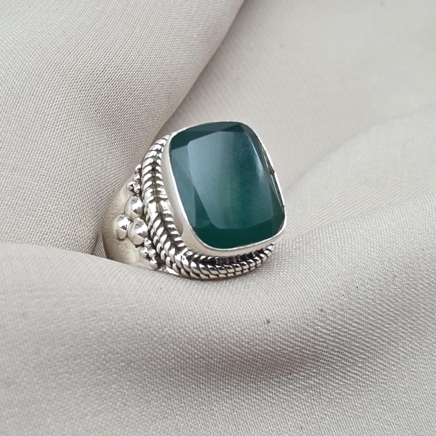 Green Onyx 925 Sterling Silver Ring May Birthstone Statement Ring Handmade Boho Jewelry